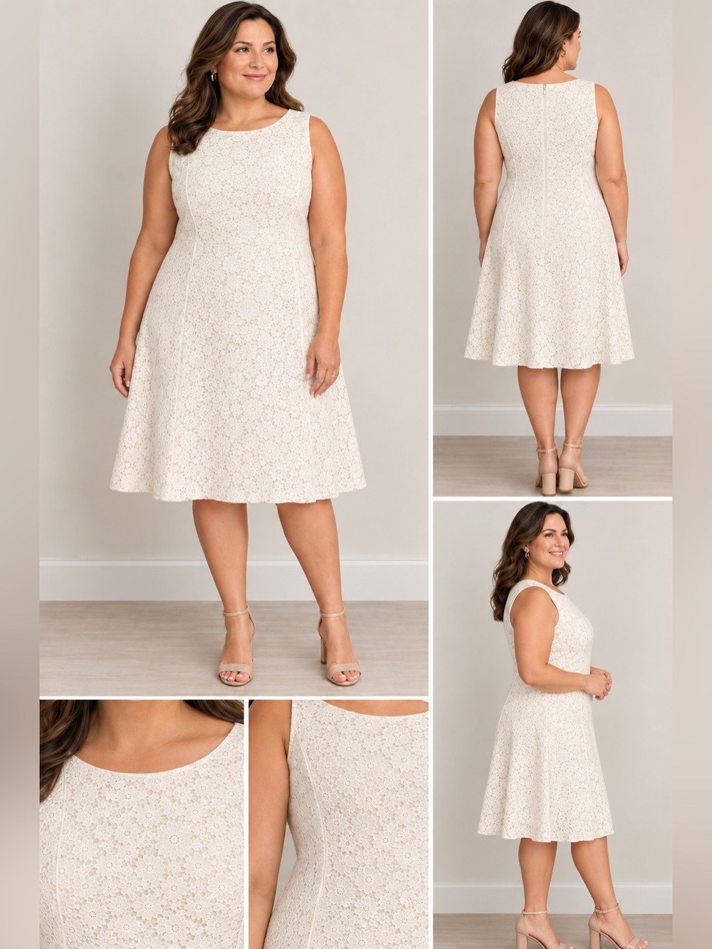 Talbots - Ivory/Beige Lace Sheath Dress - Classic Sleeveless Eyelet  - size 16W